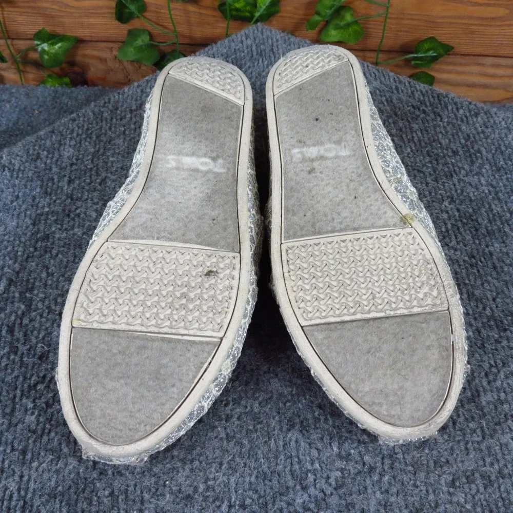 TOMS Alpargata Women Slip On Flat Size 5.5 Sparkle Silver Glitter Crochet Lace